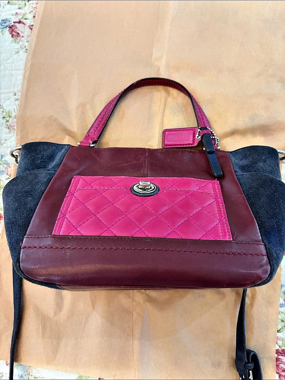 Coach Quilted Tote in Red & Pink